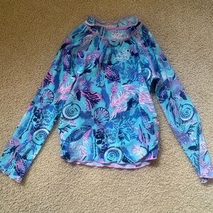 Coolibar SPF 50+ Blue & Purple Seashell Print Long Sleeve Top Youth XS Like New!